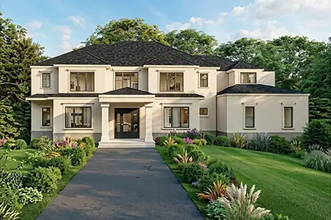 Too far: house is small, mostly sky and driveway